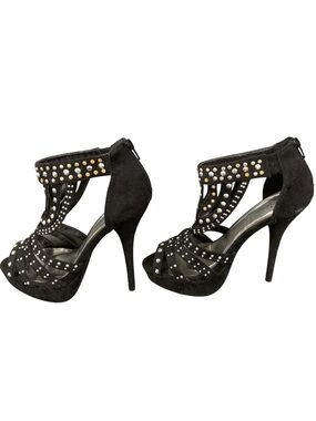 Paprika Black Studded T-Strap Platform Stiletto Heels